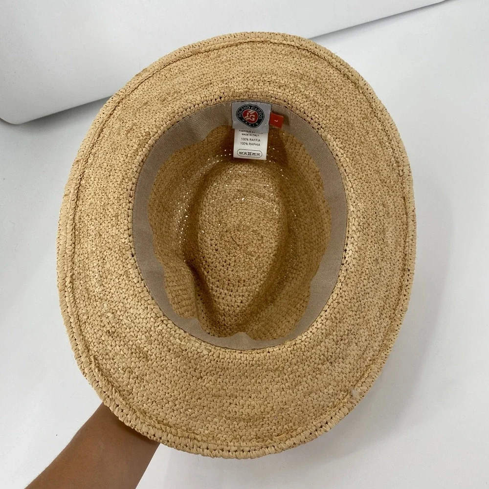 Roland-Garros Premium Raffia Trilby - Multicolor Tan Raffia Woven Striped Band